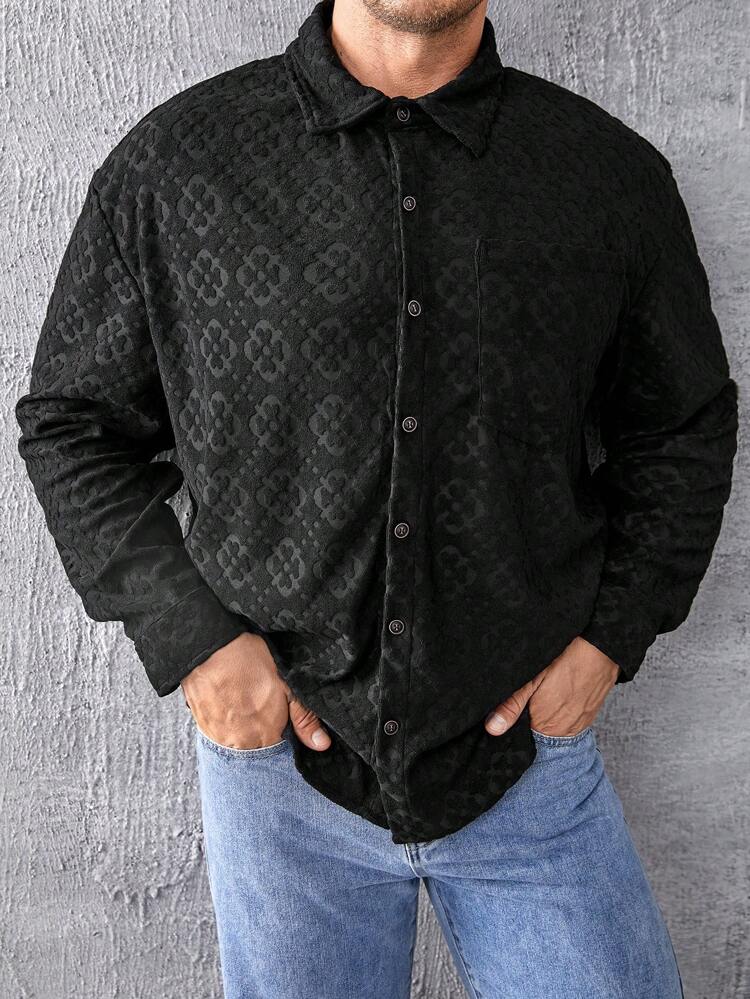 Loose-Fit Men's Plus Size Solid Color Button Front Shacket