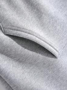 ROMWE Goth Butterfly Print Kangaroo Pocket Drawstring Thermal Hoodie - Light Grey - View 6