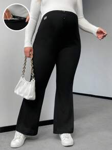 SHEIN Maternity Plus Size Adjustable Waist Flare Pants - Black - View 1