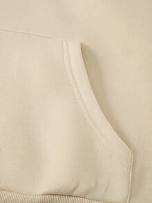 SHEIN EZwear Letter Graphic Kangaroo Pocket Drawstring Thermal Hoodie - Apricot - View 4