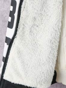 SHEIN Tween Boy 1pc Letter Graphic Contrast Sleeve Thermal Lined Hooded Jacket - Black - View 5