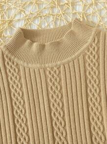 Tween Boy Mock Neck Ribbed Knit Sweater - Khaki - View 3
