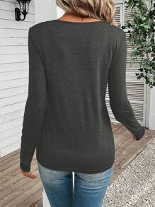 SHEIN Frenchy Chất rắn Trang trí ren Áo thun - Màu xám đen - Xem 2