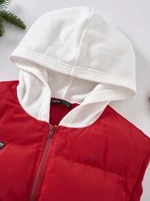 SHEIN EZwear 拉鏈開襟連帽羽絨背心大衣 - 紅色 - 查看 6