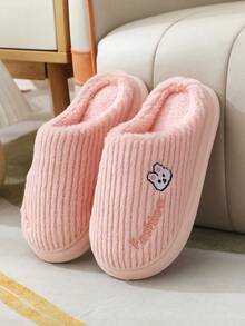 舒服的拖鞋適合女士,兔子刺繡,時尚長毛絨,粉色的冬天室內厚下裝,濃烈香調,,防滑 - 淺粉色 - 查看 5