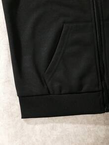 SHEIN 时尚、甜美、酷炫的蜘蛛网图案拉链连帽运动衫，适合少女 - 黑色 - 查看 6