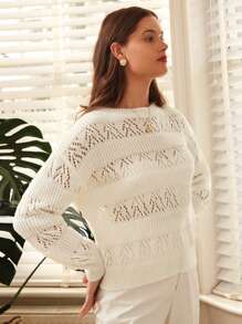 SHEIN Frenchy Women's Dotted Drop Shoulder Sweater - White - View 5