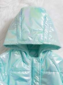 Baby Girl Raglan Sleeve Hooded Padded Coat - Multicolor - View 3