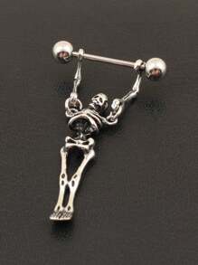 ROMWE 1 chiếc khuyên tai xỏ khuyên bằng thép không gỉ hình đầu lâu Gothic, Halloween - Bạc - Xem 5