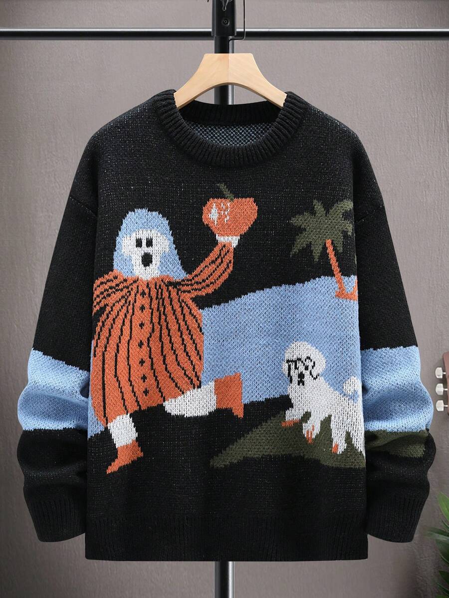 Manfinity Hypemode Hombres 1 pieza Jersey con patrón de dibujos animados de hombros caídos - Multicolor - Ver 1
