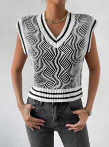 SHEIN Essnce Họa tiết Toàn thân Sọc trang trí Áo len vest - Nhiều màu - Xem 1