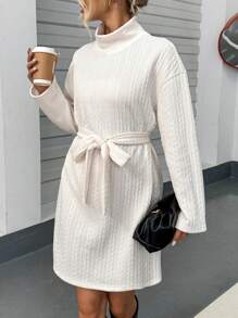 SHEIN Essnce Wysoka Szyja Opuszczane ramiona Sukienka z paskiem