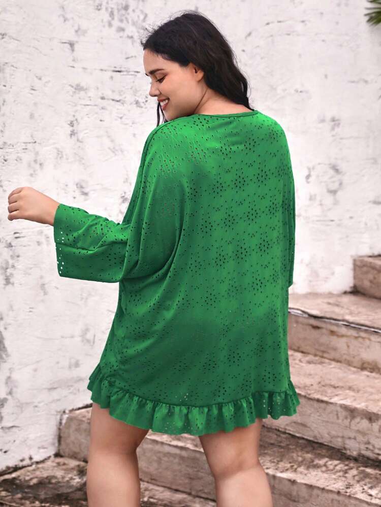 Summer Women's Plus Size Sheer Mesh Embroidered Cover Up