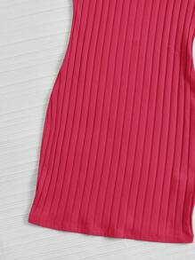 SHEIN EZwear Vestido ajustado unicolor tejido de canalé - Rosado Sandía - Ver 3