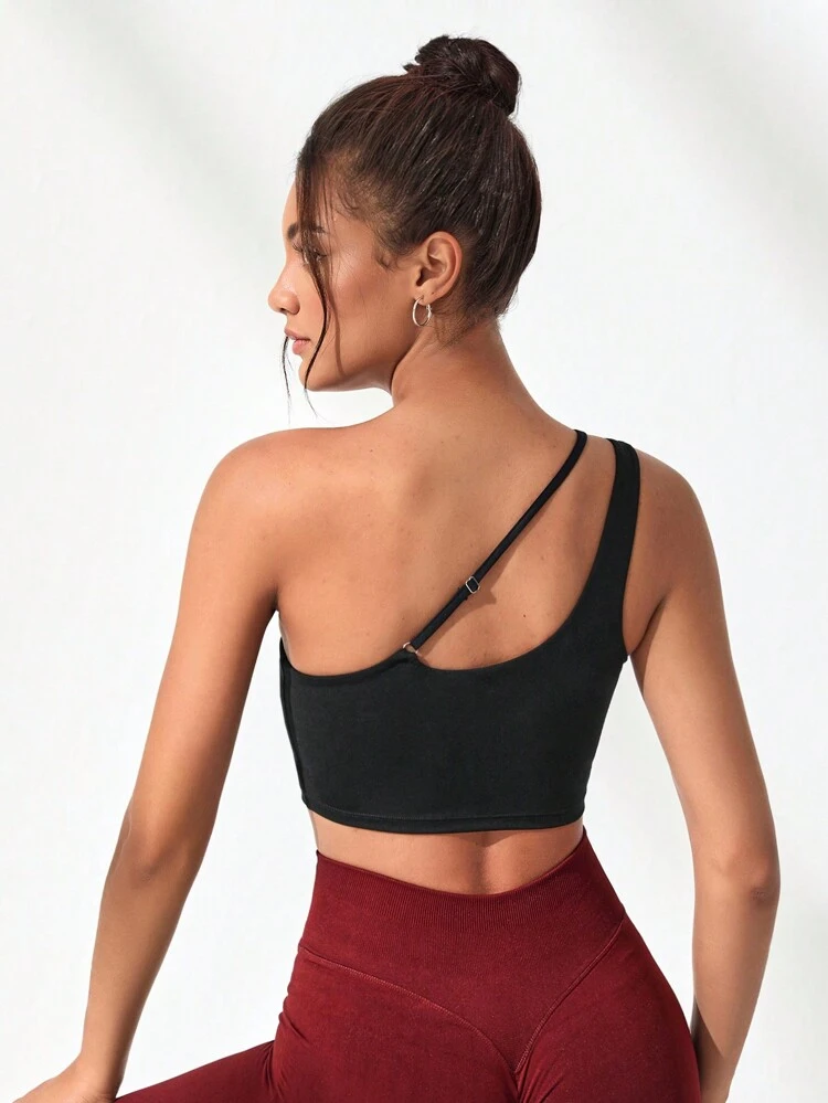 Solid Color One Shoulder Sports Bra