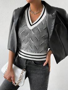 SHEIN Essnce Họa tiết Toàn thân Sọc trang trí Áo len vest - Nhiều màu - Xem 6