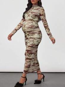 SHEIN Thai sản Áo cao cổ Nhuộm buộc Đầm - Nhiều màu - Xem 1