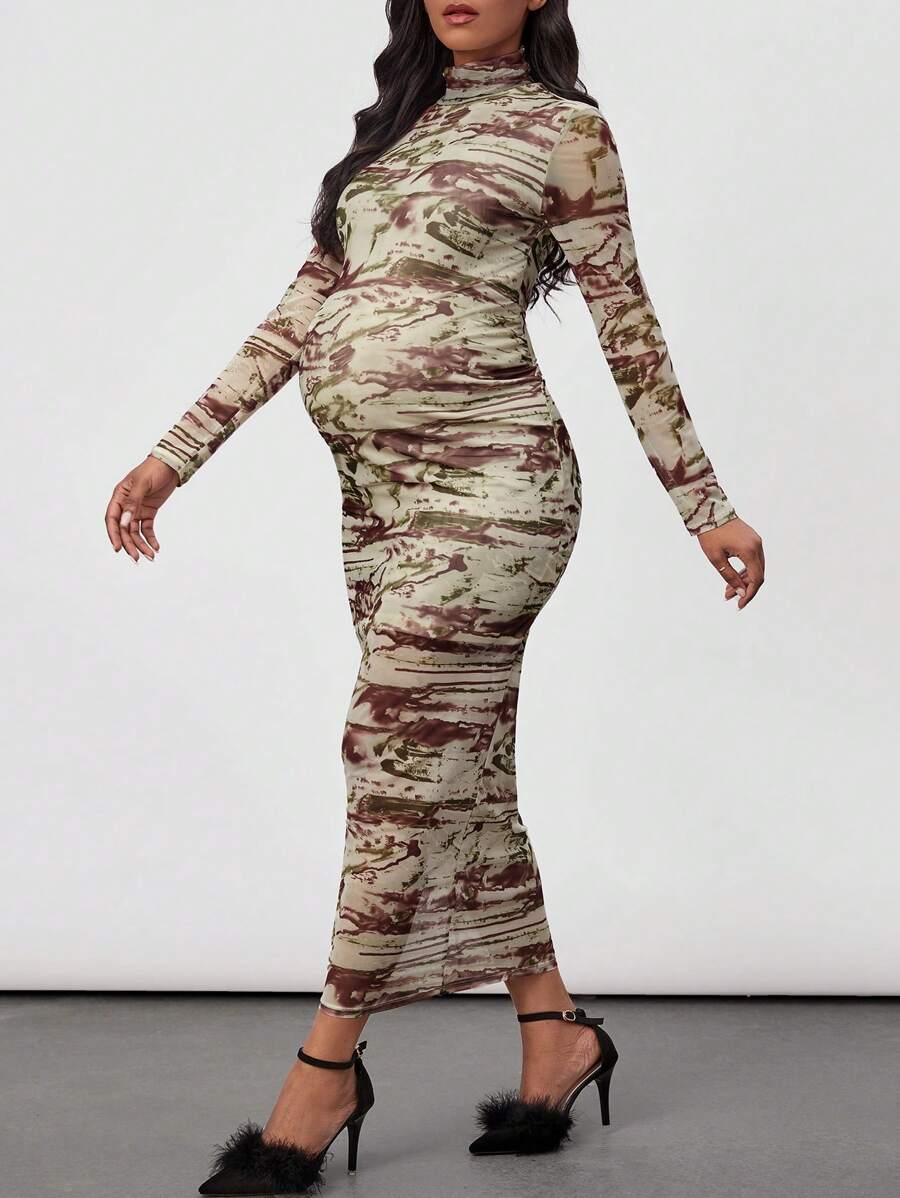 SHEIN Thai sản Áo cao cổ Nhuộm buộc Đầm - Nhiều màu - Xem 1