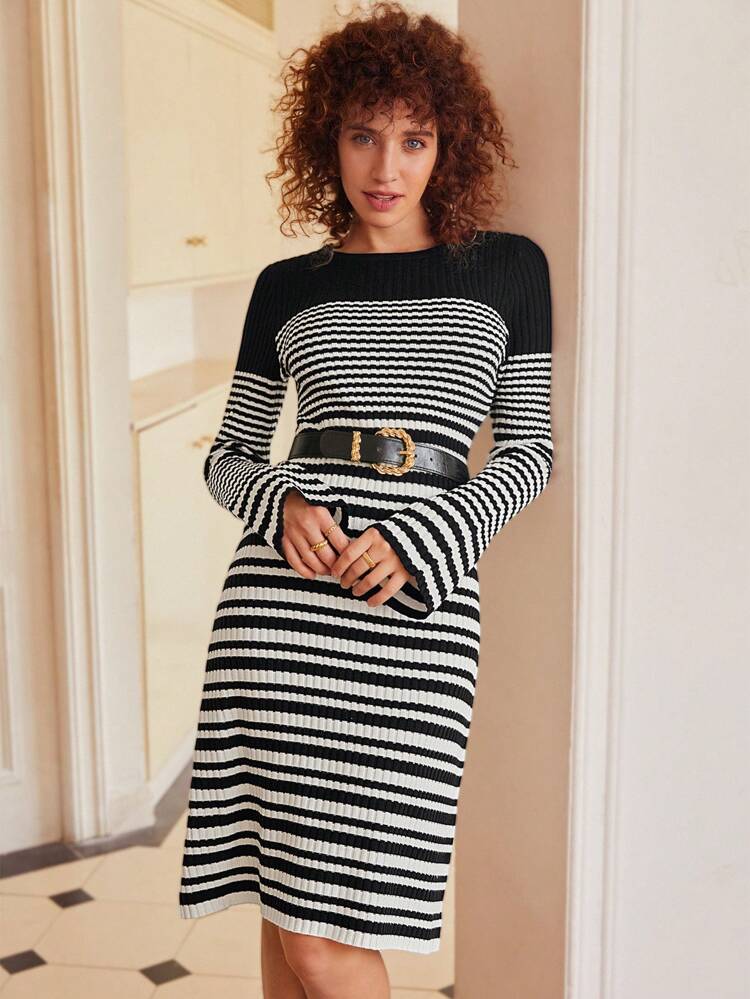 Women's Striped Sweater Dress Winter Casual