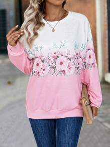 EMERY ROSE Floral Print Drop Shoulder Sweatshirt,Long Sleeve Tops Graduation,Back To School,Graduation,Teacher For Women,Back To School Pullover Fall Sweatshirt - Multicolor - View 3