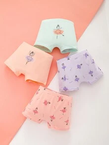 Young Girl 4pcs Cartoon Figure Graphic Boxer Brief - Multicolor - View 3