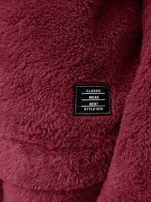 SHEIN Leap Crew Cô gái Tween Thư được vá Thả vai Flannel Áo Hoodie & Quần - Màu Đỏ Sâu - Xem 5