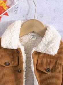 SHEIN 男嬰熊貼布細節毛絨內襯燈芯絨夾克