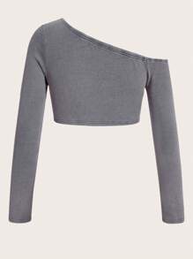 SHEIN ICON Top crop unicolor de cuello asimétrico con abertura delantera - Azul - Ver 2