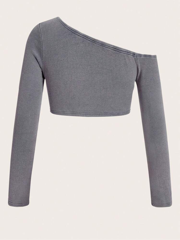 Solid Asymmetrical Neck Cut Out Front Crop Top