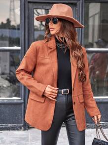 GENKIRA 西裝領翻蓋細節單排釦西裝外套 - 鏽棕色 - 查看 3