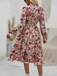 SHEIN Clasi Floral Print Flare Sleeve Ruffle Hem Dress - Multicolor - View 2