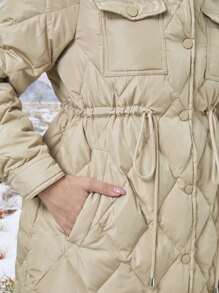 SHEIN Unity Abrigo con bolsillo con solapa guateado - Caqui - Ver 4
