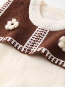 SHEIN Young Girl Floral Appliques Statement Collar Sweater