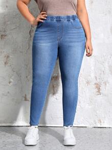 EMERY ROSE 大碼高腰緊身牛仔褲 - 中等水洗藍 - 查看 5