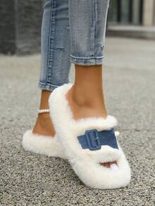 女士時尚舒適加厚底毛絨家居拖鞋