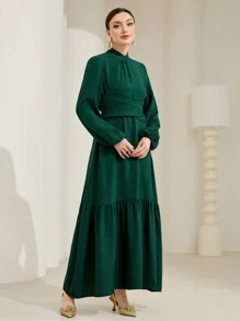 Modelyn 小高領燈籠袖荷葉邊洋裝 - 綠色 - 查看 1