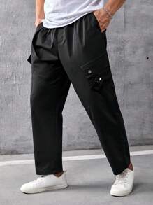 Manfinity Homme Men Plus Drawstring Waist Flap Pocket Cargo Pants - Black - View 3