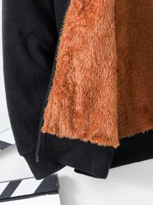 Thiếu niên con trai Chi tiết Patched thư Lót Teddy Áo trùm đầu - màu đen - Xem 5