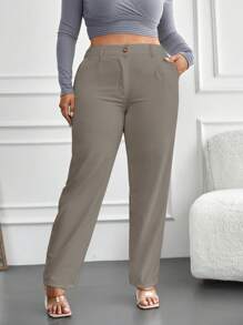 RueChic Plus Slant Pocket Straight Leg Pants - Beige - View 1