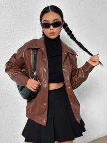 SHEIN Unity Chaqueta Regular De Mujer - Café integral - Ver 1