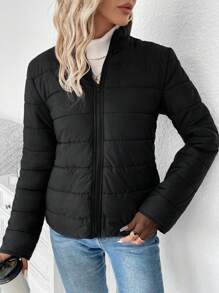 SHEIN LUNE Zip Up Padded Padded Coat For Winter Clothes Fall Cloth For Women - Black - View 6