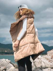 In My Nature Solid Snap Button Outdoor Vest - Khaki - View 2