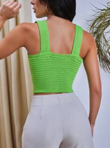 素色條紋針織上衣 - 綠色 - 查看 2