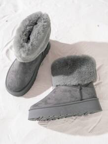 女士時尚高端，舒適厚底，軟底中筒休閒多功能雪靴 - 灰色 - 查看 3