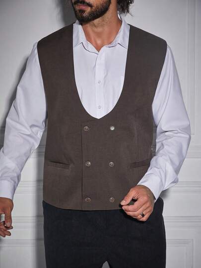 Calvornis Men Plus Double Breasted Waistcoat