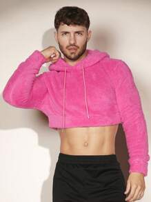 FeverCity Nam Chất rắn Dây rút Mùa vụ Flannel Hoodie - Hồng - Xem 4