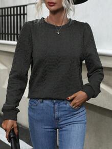 SHEIN Frenchy Solid Round Neck Sweatshirt - Black - View 1