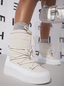 SHUZIA Women Shoes Lace Around The Upper Round Toe Nylon Beige Winter Boot New Year Holiday Valentine Gifts Summer Shoes Valentines For Christmas - Beige - View 5