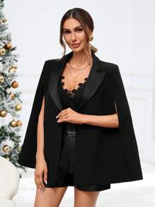 SHEIN Privé Cloak Sleeve Open Front Cape Blazer - Black - View 6