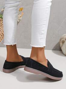 女性一腳蹬樂福鞋帶打開帶設計和裝飾扣飾,黑色正式鞋 - 黑色 - 查看 3